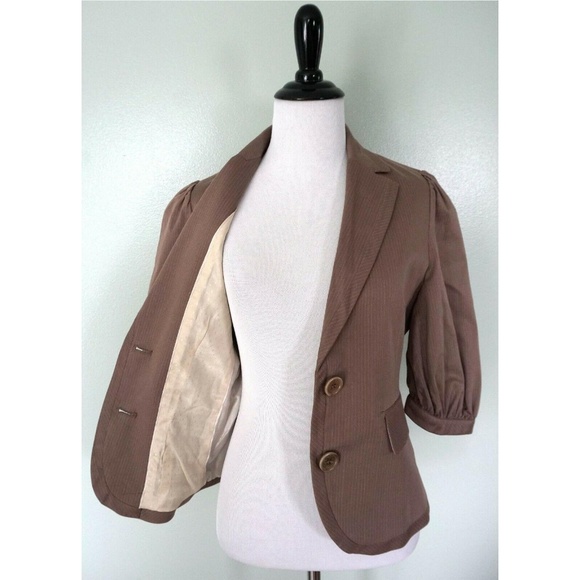 BCBG Max Azria Brown Pinstripe 2 Button Blazer S - Picture 5 of 8